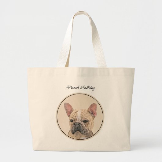 Franse Bulldog Schilderij Fawn Schattigee originel Grote Tote Bag (Voorkant)
