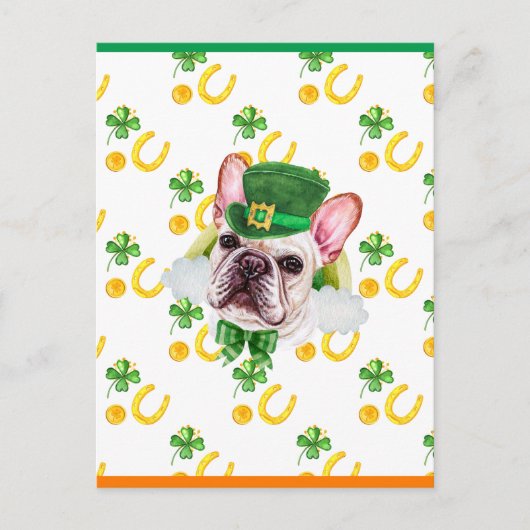 Franse Bulldog Shamrock St. Patricks Day Feestdagenkaart (Voorkant)
