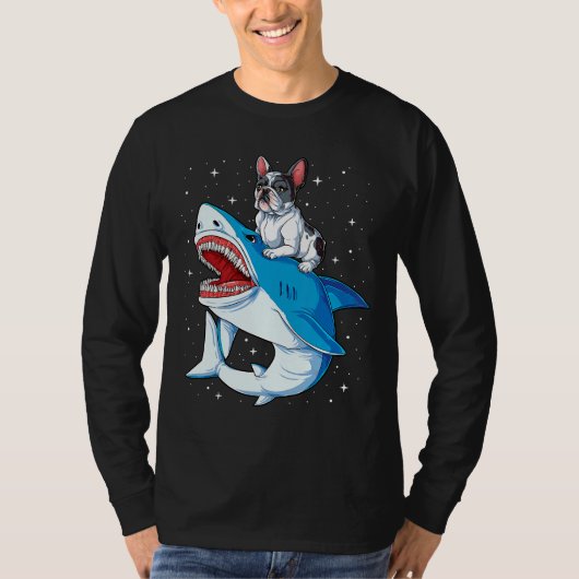 Franse Bulldog Shark T Kinder Mannen Space Galaxy  T-shirt (Voorkant)