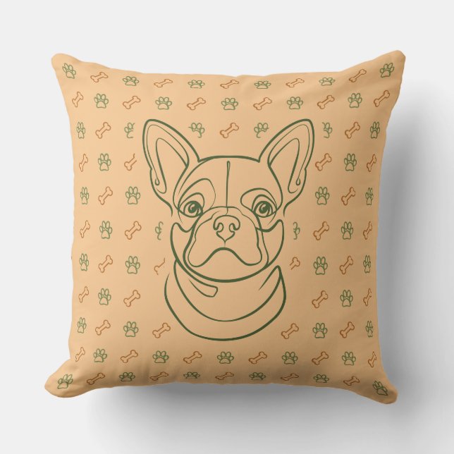 Franse Bulldog Sierlijn Kunst Patroon Kussen (Voorkant)