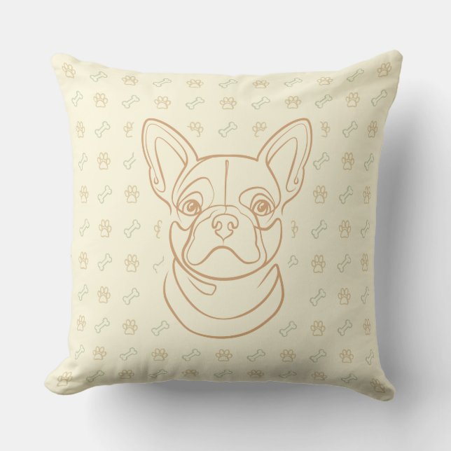Franse Bulldog Sierlijn Kunst Patroon Kussen (Voorkant)