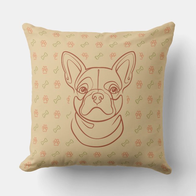 Franse Bulldog Sierlijn Kunst Patroon Kussen (Voorkant)