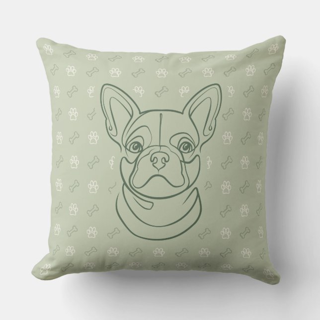 Franse Bulldog Sierlijn Kunst Patroon Kussen (Voorkant)