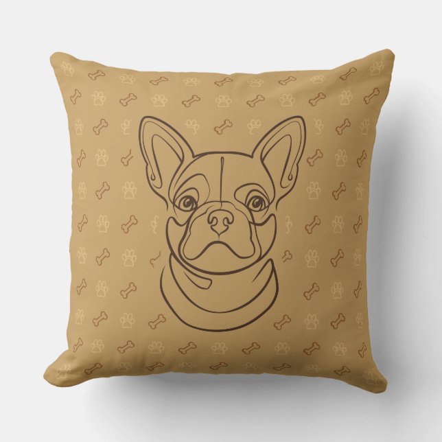 Franse Bulldog Sierlijn Kunst Patroon Kussen (Voorkant)
