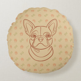 Franse Bulldog Sierlijn Kunst Patroon Rond Kussen