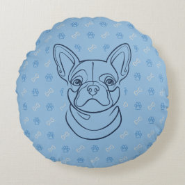 Franse Bulldog Sierlijn Kunst Patroon Rond Kussen