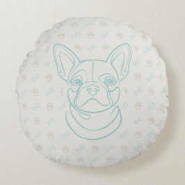 Franse Bulldog Sierlijn Kunst Patroon Rond Kussen