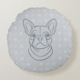 Franse Bulldog Sierlijn Kunst Patroon Rond Kussen