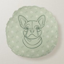 Franse Bulldog Sierlijn Kunst Patroon Rond Kussen