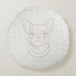 Franse Bulldog Sierlijn Kunst Patroon Rond Kussen
