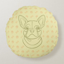 Franse Bulldog Sierlijn Kunstpatroon Rond Kussen