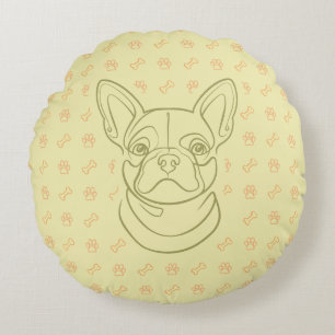 Franse Bulldog Sierlijn Kunstpatroon Rond Kussen