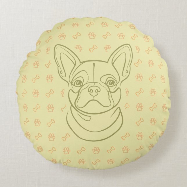 Franse Bulldog Sierlijn Kunstpatroon Rond Kussen (Voorkant)
