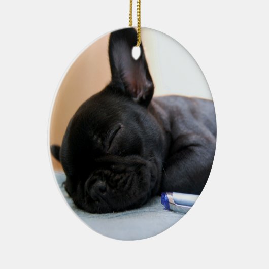 Franse Bulldog Sierstuk Voeg Uw Foto Toe Keramisch Ornament (Rechts)