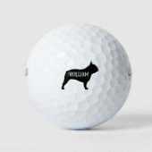 Franse Bulldog Silhouet Aangepaste naam Golfballen (Voorkant)