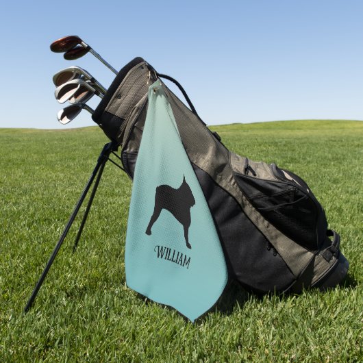 Franse Bulldog Silhouet Aangepaste naam Golfhanddoek (Groen)