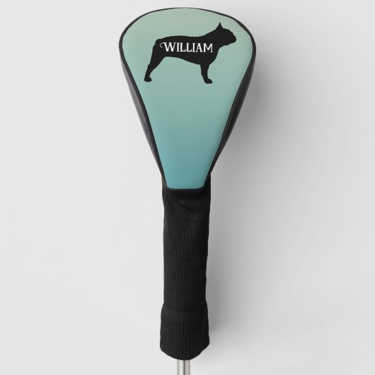 Franse Bulldog Silhouet Aangepaste naam Golfheadcover (Voorkant)