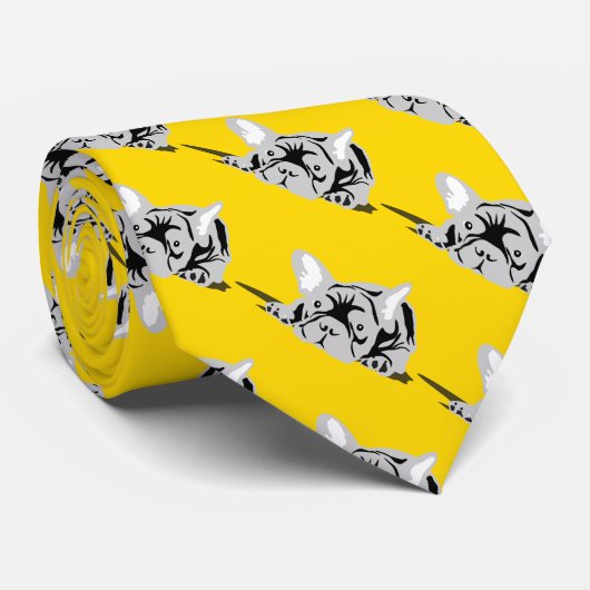 Franse Bulldog Silhouet zwart, wit, geel Stropdas (Opgerold)