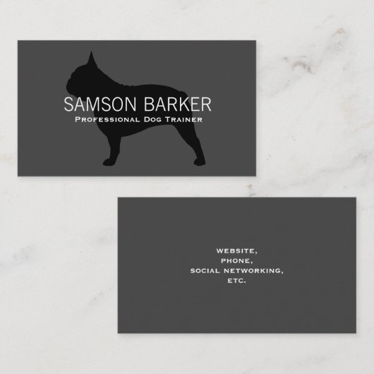 Franse Bulldog Silhouette Black op grijs Hondenlie Visitekaartje (Voorkant / Achterkant)