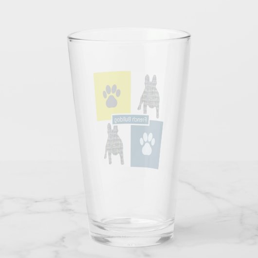 Franse Bulldog Silhouette Dog & Paw Y&B Grid Glas (Achterkant)
