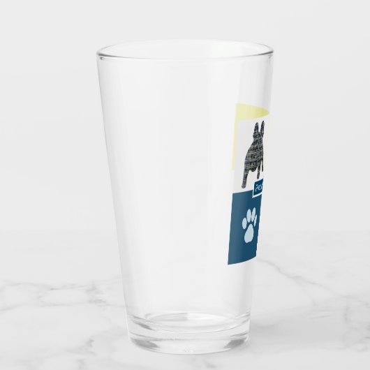 Franse Bulldog Silhouette Dog & Paw Y&B Grid Glas (Rechts)