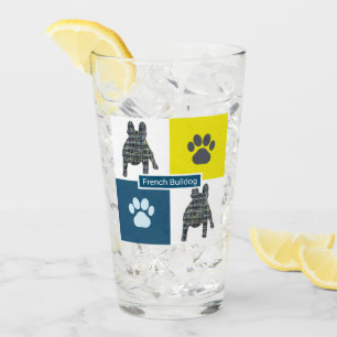 Franse Bulldog Silhouette Dog & Paw Y&B Grid Glas