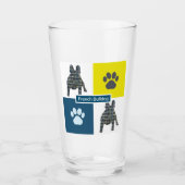 Franse Bulldog Silhouette Dog & Paw Y&B Grid Glas (Voorkant)
