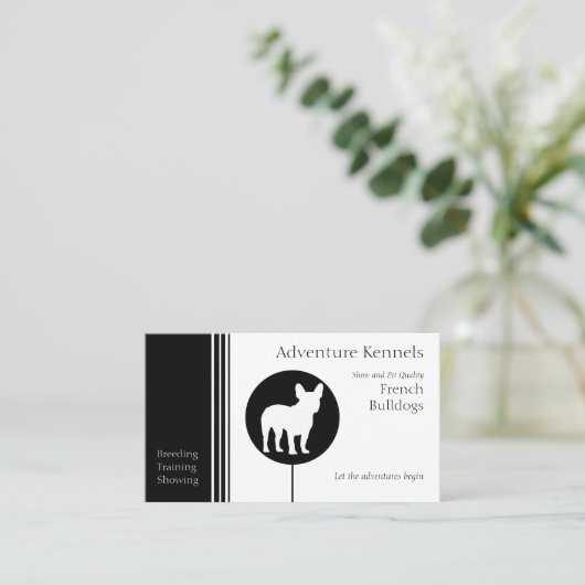 Franse Bulldog Silhouette Modern Black en White Visitekaartje (Staand voorkant)