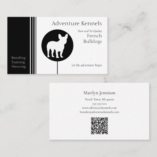 Franse Bulldog Silhouette Modern Black en White Visitekaartje (Voorkant / Achterkant)