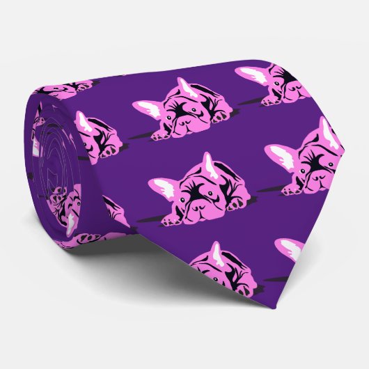 Franse Bulldog Silhouette op paars Stropdas (Opgerold)
