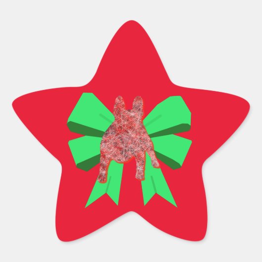 Franse Bulldog Silhouette Red & Green Bow-kerstmis Ster Sticker (Voorkant)