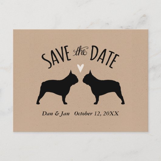Franse Bulldog Silhouetten Bruiloft Save the Date Aankondigingskaart (Voorkant)