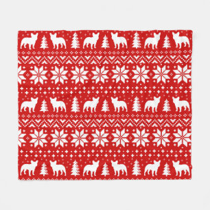 Franse Bulldog Silhouettes Frenchie Dogs Kerstmis Fleece Deken