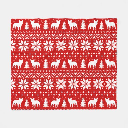 Franse Bulldog Silhouettes Frenchie Dogs Kerstmis Fleece Deken (Voorkant (Horizontaal))