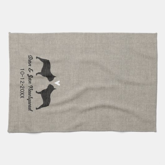 Franse Bulldog Silhouettes met hart en tekst Theedoek (Horizontaal)