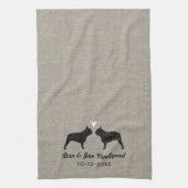 Franse Bulldog Silhouettes met hart en tekst Theedoek (Verticaal)