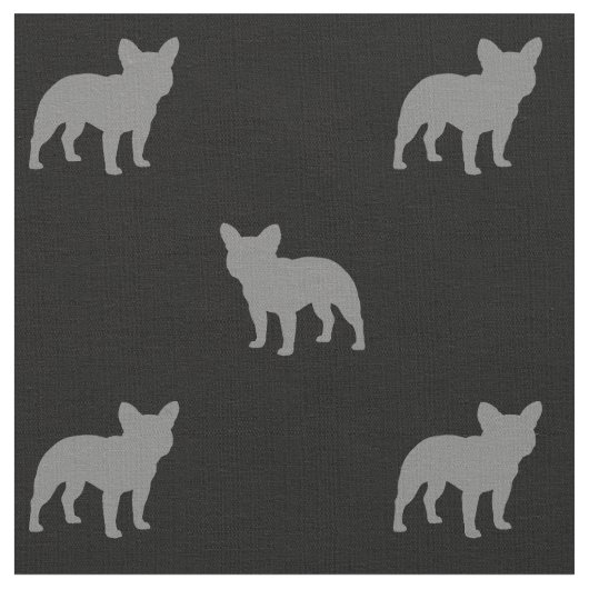Franse Bulldog Silhouettes Pattern Grey and Black Stof (Close Up)