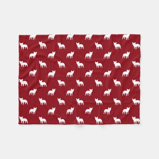 Franse Bulldog Silhouettes Pattern Red en White Fleece Deken (Voorkant (Horizontaal))
