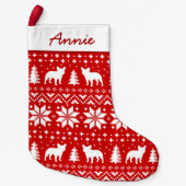 Franse Bulldog Silhouettes Pattern Red en White Kleine Kerstsok (Voorkant)