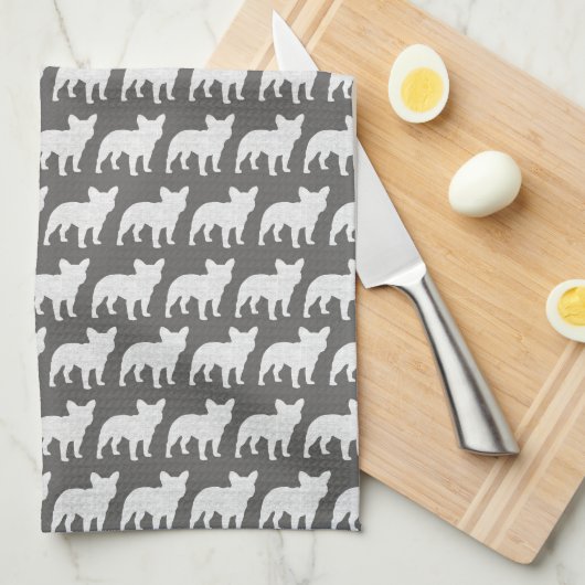 Franse Bulldog Silhouettes Pattern Theedoek (Quarter Fold)