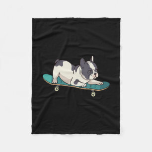 Franse Bulldog Skateboardende Hond  Fleece Deken