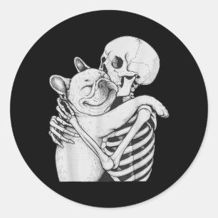 Franse Bulldog Skelet Knuffel Halloween Hondenlief Ronde Sticker