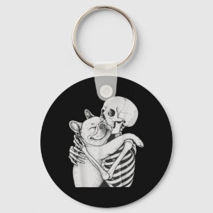 Franse Bulldog Skelet Knuffel Halloween Hondenlief Sleutelhanger