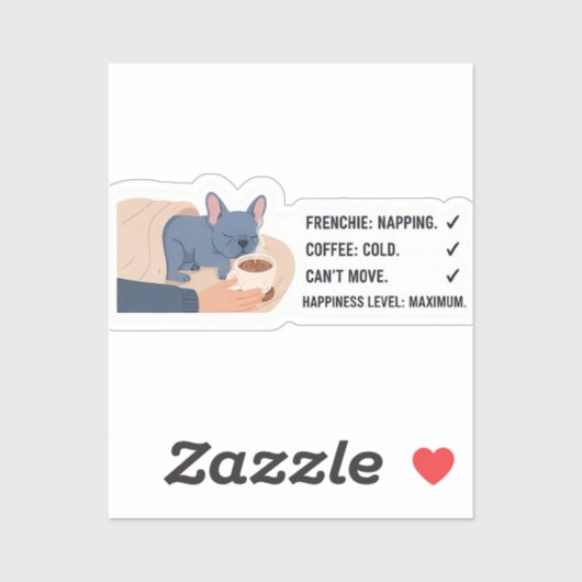 Franse Bulldog Slaapt Koffie Koud Grappige Franse  Sticker (Vel)