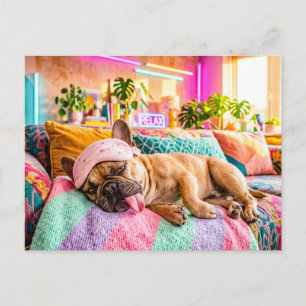 Franse Bulldog Slaapt met Slaapmasker Briefkaart