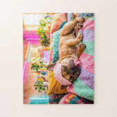 Franse Bulldog Slapend met Slaapmasker Legpuzzel (Verticaal)