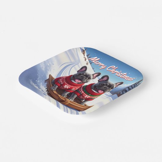 Franse Bulldog Sled Ride Kerstmis Papieren Bordje (Gebogen)