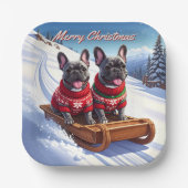 Franse Bulldog Sled Ride Kerstmis Papieren Bordje (Voorkant)