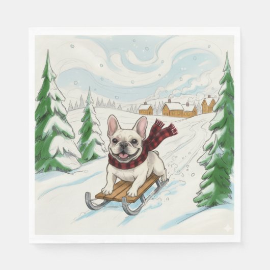 Franse Bulldog sleeën, servetten (Voorkant)