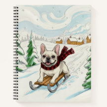 Franse Bulldog sleeën, spiraal notebook